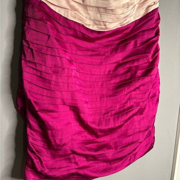 Express Pink Colorblock Strapless Ruched Dress Side Zip Size 12 - Picture 2 of 8